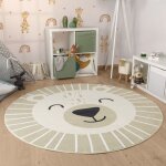 Paco home - tapis rond chambre enfant bebe tte de lion tte d'ours lavable en machine beige, 160 cm ...