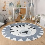 Tapis rond chambre enfant bebe tête de lion tête d'ours lavable en machine gris, 100 cm rond - paco home ... Tapis rond chambre enfant bebe tête de lion tête d'ours lavable en machine gris, 100 cm rond - paco home ...