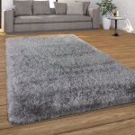 Tapis salon chambre adulte poil long shaggy uni pelucheux moderne 120x170 cm, gris - paco home