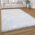 Tapis salon chambre adulte poil long shaggy uni pelucheux moderne 80x150 cm, blanc - paco home