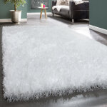 Paco home tapis salon chambre adulte poil long shaggy uni pelucheux moderne blanc 120x170 cm