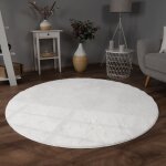 Tapis salon en fausse fourrure pelucheux hautes m�ches doux plusieurs couleurs blanc, 80 cm rond - paco ...