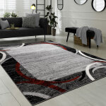 Paco home - tapis de salon moderne avec bordure tapis de marque mouchet� gris noir rouge 80x300 cm
