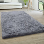 Paco home - tapis de salon poils longs fausse fourrure shaggy moelleux monochrome 200x290 cm, gris