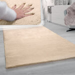 Paco home - tapis de salon poils longs imitation fourrure lapin douce sable cr�me 160x230 cm