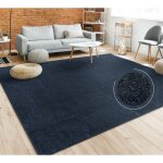 Paco home - tapis de salon poils ras chambre � coucher motif moderne monochrome bleu fonc� 120 cm rond ...