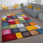 Paco home ? tapis shaggy carr� multicolore 120x170 cm ? 100% polypropyl�ne ? hauteur de poils 12 mm ? ...