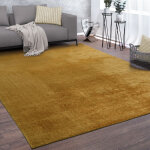 Paco home ? tapis shaggy lavable 100x200 cm ? poils ras 10 mm ? monochrome jaune moutarde ? tiss� 100% ...