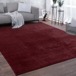 Paco home tapis de salon poils ras lavable monochrome style moderne rouge 120 cm rond