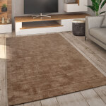 Paco home - tapis de salon tapis poils ras fait main motif monochrome moderne doux beige, 150x230 cm ...