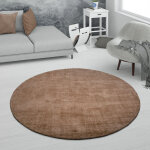 Paco home - tapis de salon tapis poils ras fait main motif monochrome moderne doux beige, 160 cm rond ...