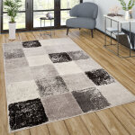 Paco home tapis de salon poils ras moderne motif carreaux motif geometrique vintage gris 60x100 cm