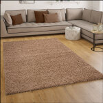 Paco home - tapis shaggy longues mches en beige 120 cm rond