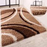 Paco home tapis shaggy longues m�ches hautes motifs marron beige cr�me 70x250 cm