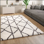 Paco home tapis shaggy poil long motif scandinave motif diamant gris blanc cass� 80x150 cm