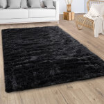 Paco home ? tapis shaggy poils longs 80 cm rond ? fausse fourrure moelleuse noire ? hauteur de poils ...