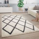 Paco home - tapis shaggy tapis salon poils longs scandinave motif diamant blanc anthracite 60x100 cm
