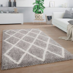 Paco home - tapis poils longs tapis salon shaggy motif scandinave motif diamant gris blanc 60x100 cm