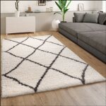 Paco home - tapis shaggy tapis de salon poil long motif scandinave blanc cass� gris 60x90 cm