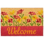 Paillasson coco, inscription welcome & motif fleurs, tapis intrieur & extrieur, 40x60 cm, nature / ...