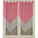 Paire de double petits voilages à pompon rose 2x60x160 cm Paire de double petits voilages à pompon rose 2x60x160 cm