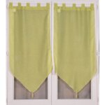 Paire de petits voilages anis en pointe avec pompon vert clair 2x60x160 cm
