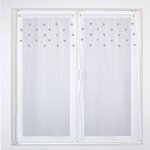 Paire de petits voilages droits sabl�s avec top � coeurs gris clair 60x120 cm