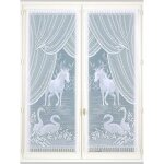 Paire de petits voilages esprit 'equestre' blanc 60x120 cm