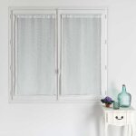 Paire de petits voilages unis � rayures fantaisie blanc 60x120 cm