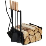 Panier bûches de cheminée, 4 instruments couvert de four, pelle, balais, pinces et tisonnier, noir - ... Panier bûches de cheminée, 4 instruments couvert de four, pelle, balais, pinces et tisonnier, noir - ...