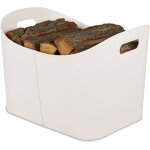 Panier  bches similicuir, rangement solide pour bois avec poignes, xl, blanc crme - relaxdays