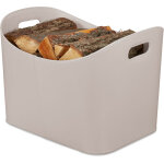 Panier  bches similicuir, rangement solide pour bois avec poignes, xl, gris clair - relaxdays