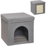Panier chat grattoir pouf pliable 3 en 1 - coussin amovible lavable, grattoir - mdf tissu aspect lin ...