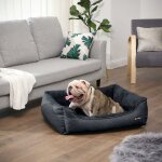 Panier pour chiens, lit pour animaux, canap, en tissu faon lin, bords rehausss, antiglisse, housse ...