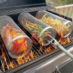 Panier grille de barbecue roulant, panier  griller pour barbecue, acier inoxydable, 30x9. 5cm