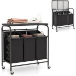 Panier a linge 3 compartiments, corbeille a linge � roulettes 33l, 3 bac a linge sale en tissu oxford, ...