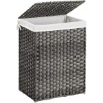 Panier à linge de 90l, tissé à la main, corbeille à vêtements en rotin synthétique, avec couvercle et ... Panier à linge de 90l, tissé à la main, corbeille à vêtements en rotin synthétique, avec couvercle et ...