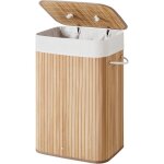 Panier � linge en bambou, corbeille � linge, 72l, pliable, avec sac amovible et lavable, buanderie, couleur ...