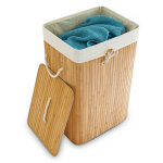 Panier � linge bambou, corbeille linge pliante, 83l, sac int�rieur coton, 65, 5 x 43, 5 x 33, 5 cm, nature ...