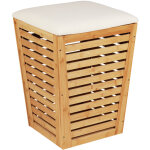 Panier  linge bambusa wenko, panier tabouret avec assise rembourre couleur crme, corbeille  linge ...