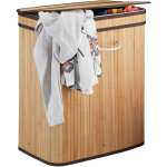 Panier  linge couvercle 2 compartiments corbeille bambou coffre  linge 72 litres, nature - relaxdays ...