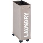 Panier  linge wenko corno taupe 43l roulettes pratique bac  linge polyester avec roulettes collecteur ...