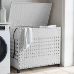 Panier � linge avec roulettes blanc 66x35x60 cm r�sine tress�e vidaxl