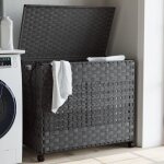 Panier à linge avec roulettes gris 66x35x60 cm résine tressée Panier à linge avec roulettes gris 66x35x60 cm résine tressée