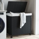 Panier  linge avec roulettes noir 60x35x60, 5 cm rsine tresse