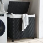 Panier � linge avec roulettes noir 60x35x60, 5 cm r�sine tress�e