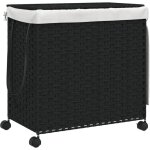 Panier � linge avec roulettes noir 60x35x60, 5 r�sine tress�e