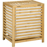 Panier à linge - sac en tissu amovible, couvercle - dim. 50l x 36l x 60h - bois bambou verni Panier à linge - sac en tissu amovible, couvercle - dim. 50l x 36l x 60h - bois bambou verni