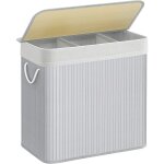 Panier  linge sale 3 compartiments, corbeille 150l, bac de tri, avec poignes, couvercle avec scratchs, ...