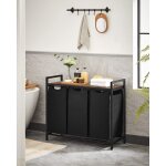 Panier  linge sale, corbeille 3 compartiment, bac, avec 1 tagre de rangement, sacs en amovible, volume ...